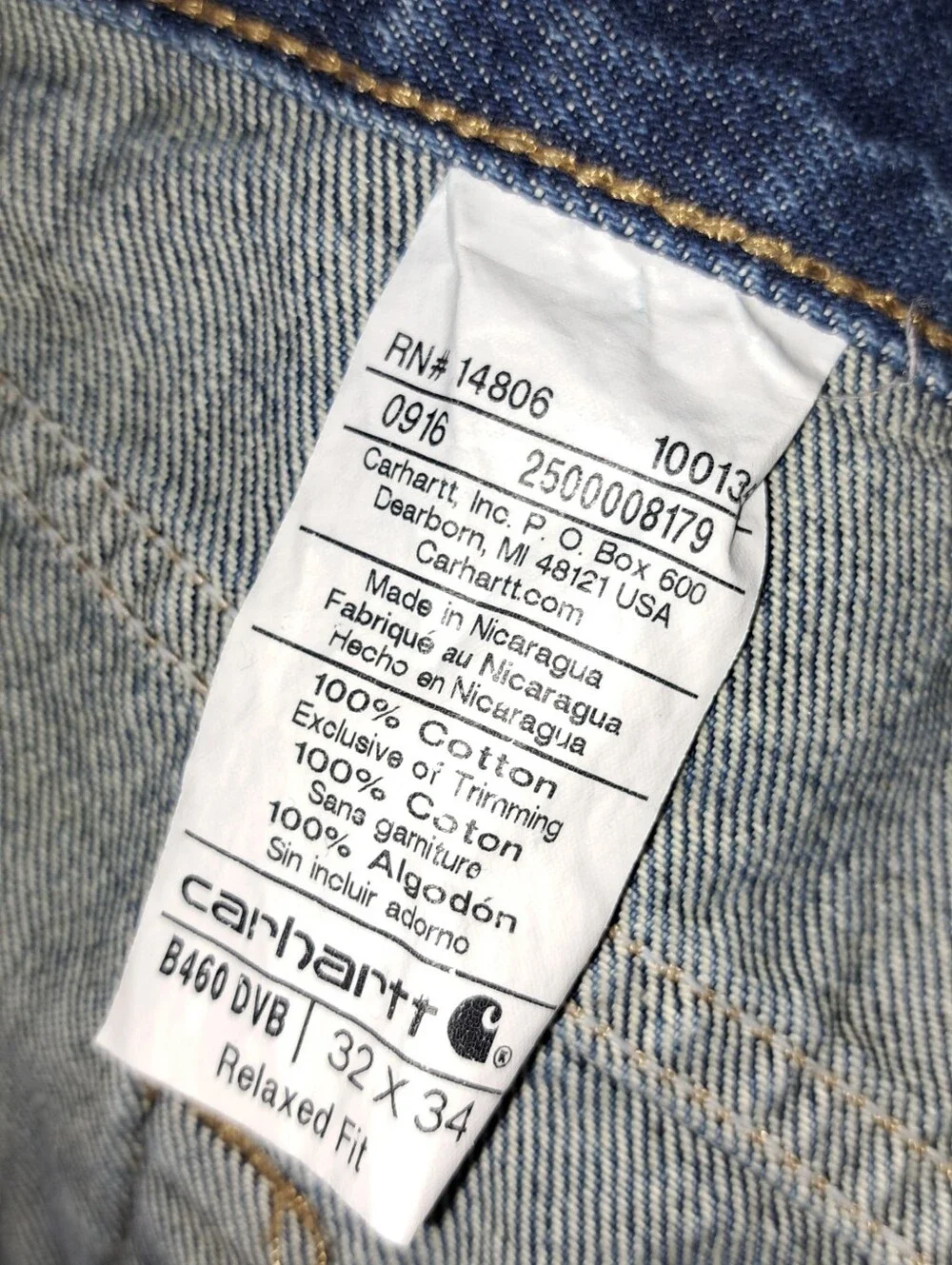 Mens Carhartt Relaxed Fit Tapered Leg Jeans 32”x34” Work Quality Tall